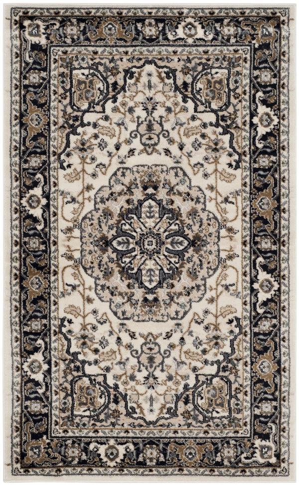 Safavieh Lyndhurst Turkish Cream And Navy Floral Accent Rug, Low-Profile Durable Power-Loomed Elegance 2'-3" x 4'-0" LNH334K-24