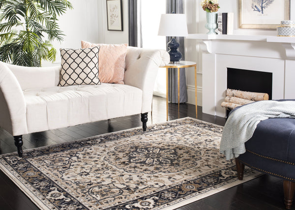 Safavieh Lyndhurst Turkish Cream And Navy Floral Accent Rug, Low-Profile Durable Power-Loomed Elegance 2'-3" x 4'-0" LNH334K-24
