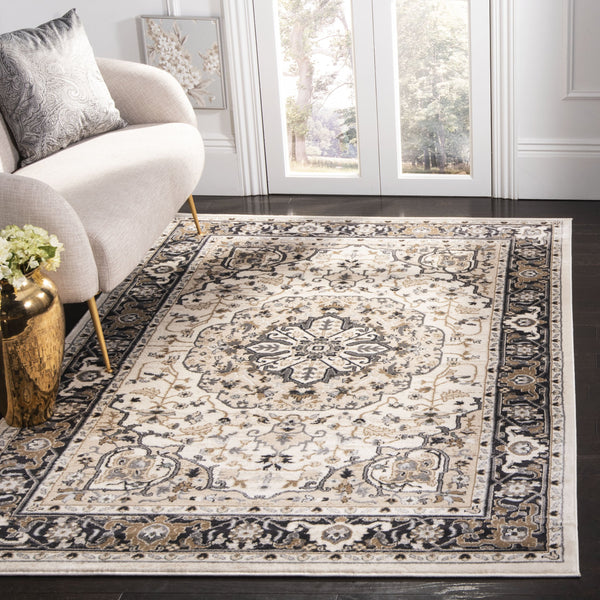 Safavieh Lyndhurst Turkish Cream And Navy Floral Accent Rug, Low-Profile Durable Power-Loomed Elegance 2'-3" x 4'-0" LNH334K-24