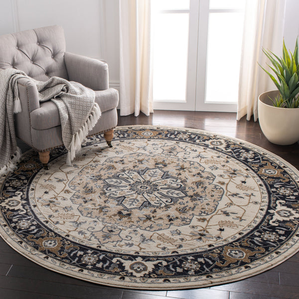 Safavieh Lyndhurst Turkish Cream And Navy Floral Accent Rug, Low-Profile Durable Power-Loomed Elegance 2'-3" x 4'-0" LNH334K-24