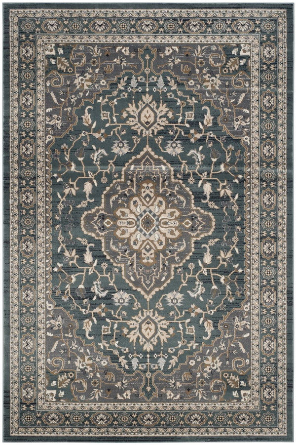 Safavieh Lyndhurst Teal And Grey Traditional Area Rug — Power-Loomed Polypropylene, Low-Profile Comfort 6'-0" x 8'-0" LNH338A-68