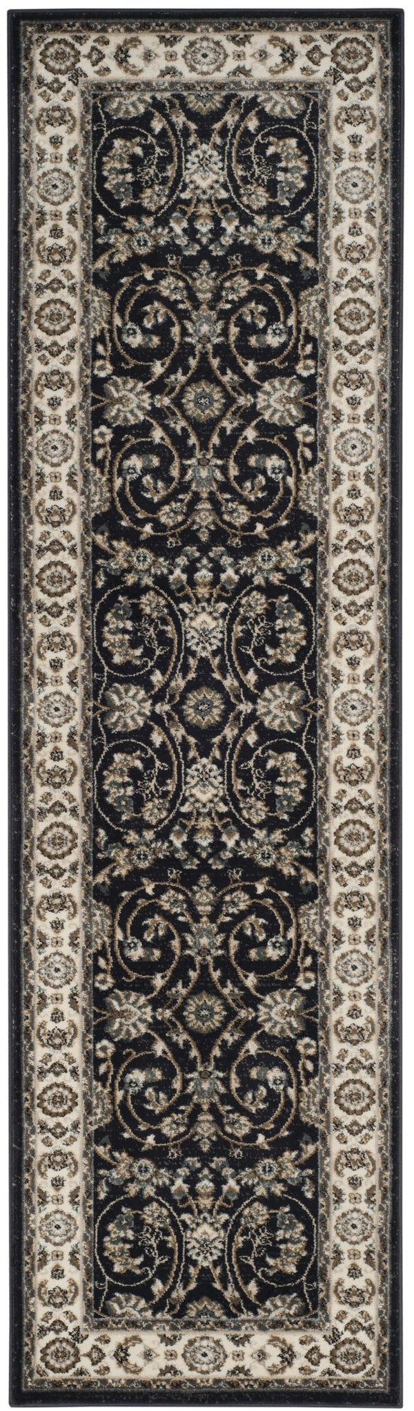 Safavieh Lyndhurst Round Anthracite & Cream Floral Area Rug — Power‑Loomed Turkey, Low‑Profile, Stain‑Resistant 3'-3" x 3'-3" LNH340D-3R