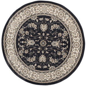 Safavieh Lyndhurst Round Anthracite & Cream Floral Area Rug — Power‑Loomed Turkey, Low‑Profile, Stain‑Resistant 3'-3" x 3'-3" LNH340D-3R