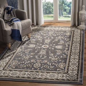 Safavieh Lyndhurst Plush Power-Loomed Area Rug In Grey & Cream Floral — Stain-Resistant, Low-Profile Luxury 11'-0" x 15'-0" LNH340G-1115