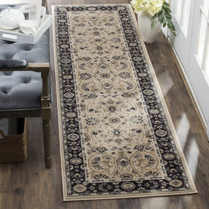 Safavieh Lyndhurst Light Beige & Anthracite Square Rug — Low-Profile Power-Loomed Floral Design, Durable 93% Polypropylene 3'-3" x 3'-3" LNH340K-3SQ
