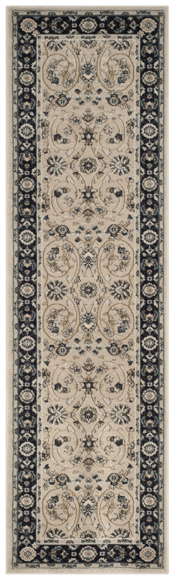 Safavieh Lyndhurst Light Beige & Anthracite Square Rug — Low-Profile Power-Loomed Floral Design, Durable 93% Polypropylene 3'-3" x 3'-3" LNH340K-3SQ