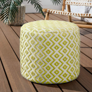 Jaipur Living Vibe by Jaipur Living Osbourne Chevron Woven Pouf Indoor Outdoor Accent Seating Chartreuse ACF100011