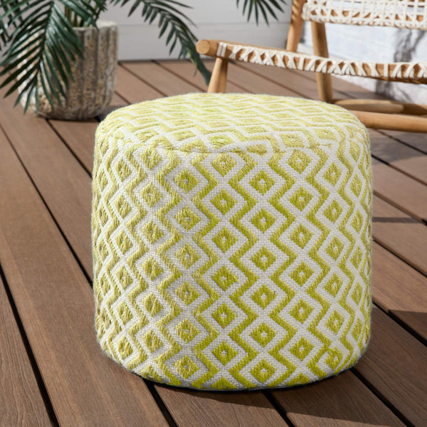 Jaipur Living Vibe by Jaipur Living Osbourne Chevron Woven Pouf Indoor Outdoor Accent Seating Chartreuse ACF100011