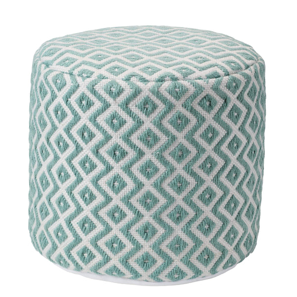 Jaipur Living Vibe by Jaipur Living Osbourne Chevron Woven Pouf Indoor Outdoor Accent Seating Teal ACF100012