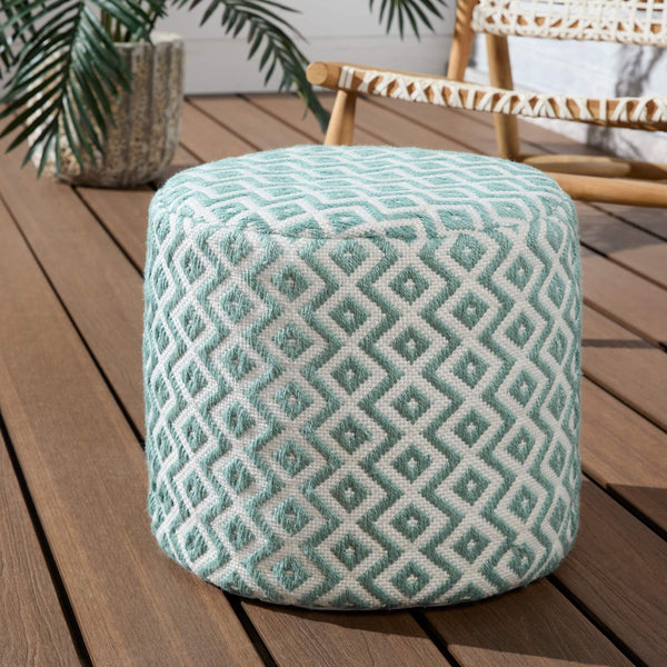 Jaipur Living Vibe by Jaipur Living Osbourne Chevron Woven Pouf Indoor Outdoor Accent Seating Teal ACF100012