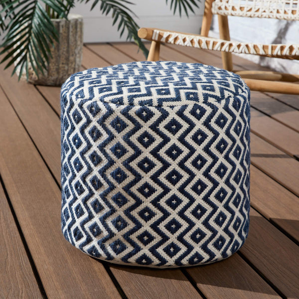 Jaipur Living Vibe by Jaipur Living Osbourne Chevron Woven Pouf Indoor Outdoor Accent Seating Navy ACF100013