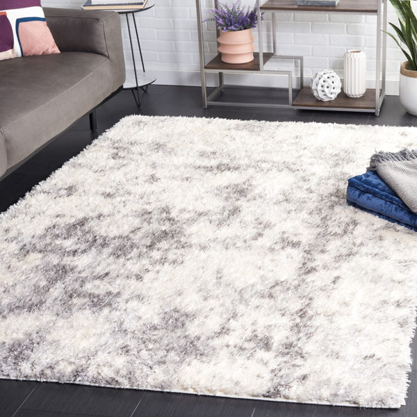 Safavieh Lindsay Shag 550 Power Loomed Shag & Flokati Rug Ivory / Grey 5'-3" x 7'-6"