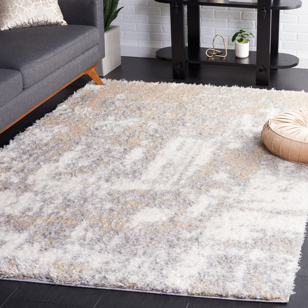 Safavieh Lindsay Shag 552 LNS552 Power Loomed Shag & Flokati Rug Grey / Ivory Beige LNS552F-7SQ