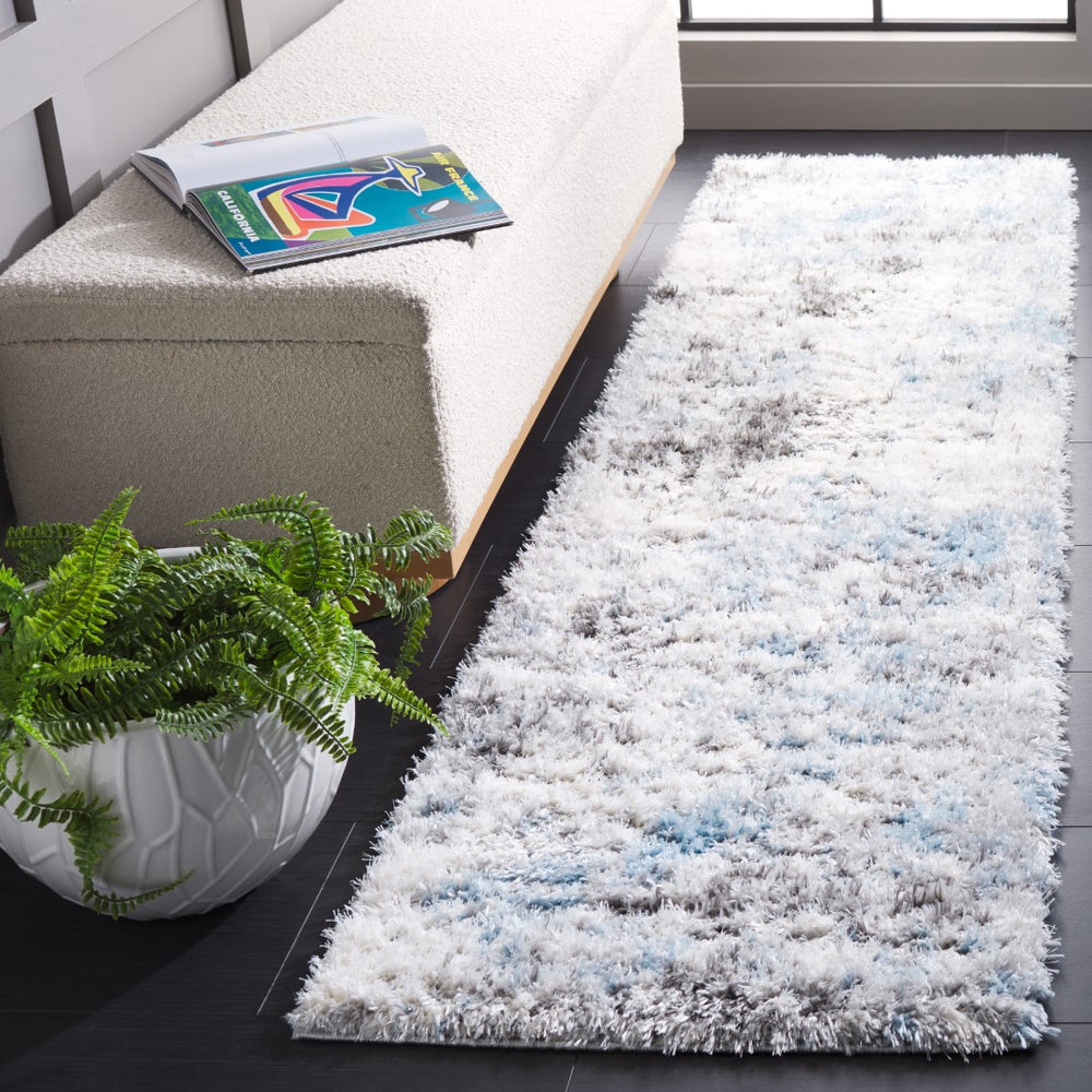 Safavieh Lindsay Shag 556 Power Loomed Shag & Flokati Rug Grey / Blue Ivory 2'-2" x 8'