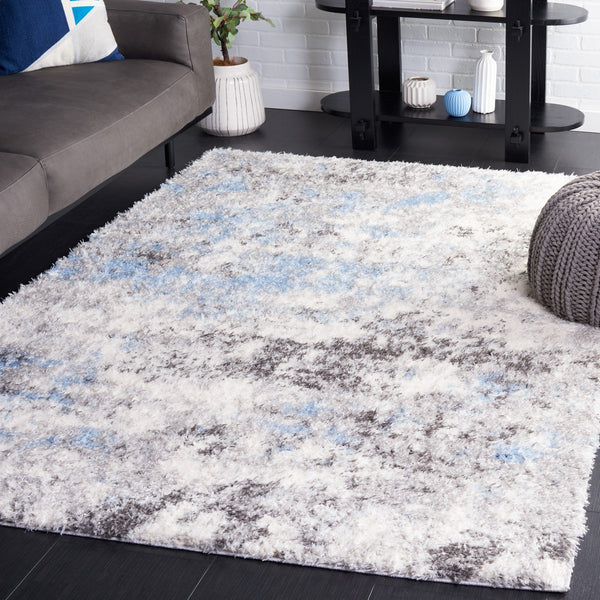Safavieh Lindsay Shag 556 Power Loomed Shag & Flokati Rug Grey / Blue Ivory 9' x 12'