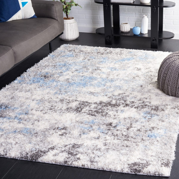 Safavieh Lindsay Shag 556 Power Loomed Shag & Flokati Rug Grey / Blue Ivory 5'-3" x 7'-6"