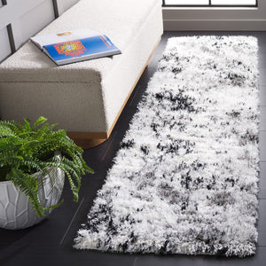 Safavieh Lindsay Shag 556 Power Loomed Shag & Flokati Rug Grey / Black Ivory 2'-2" x 8'