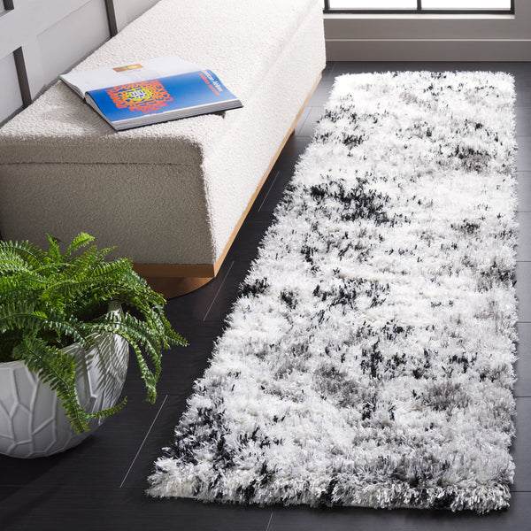 Safavieh Lindsay Plush Shag Rug In Grey Black Ivory — Luxurious Flokati Texture, Durable Power-Loomed Comfort 10'-0" x 14'-0" LNS556G-10