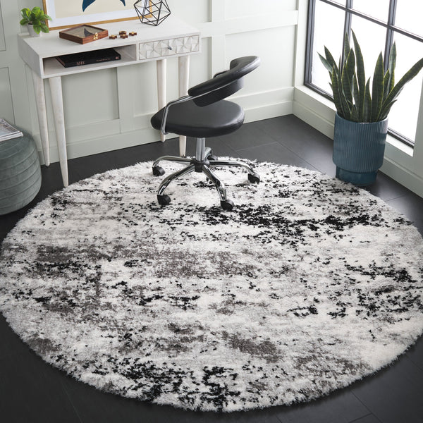 Safavieh Lindsay Plush Shag Area Rug In Grey Black Ivory — 1.875" High Pile, Soft Power-Loomed Turkish Quality 6'-0" x 9'-0" LNS556G-6
