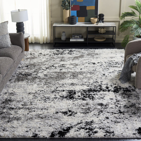 Safavieh Lindsay Plush Shag Rug In Grey Black Ivory — Luxurious Flokati Texture, Durable Power-Loomed Comfort 10'-0" x 14'-0" LNS556G-10