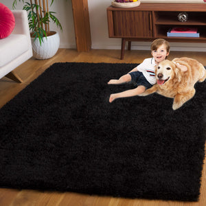 Safavieh Lindsay Luxurious Black Shag Rug — Plush 1.875" Pile, Power-Loomed Turkey, Soft Stain-Resistant Texture 3'-0" x 5'-0" LNS560Z-3