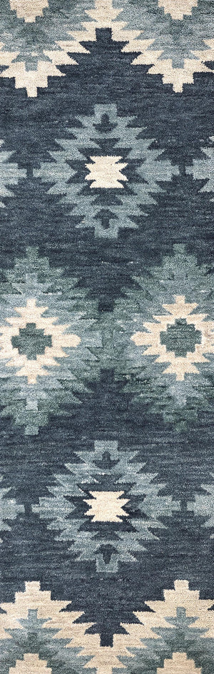 Rizzy Leone LO9997 Hand Tufted Southwest Wool Rug Blue 2'6" x 8'