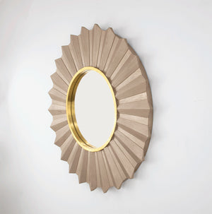 Zeugma Louis Elegant French Sunburst Mirror In Solid Wood Frame - Classic Home Decor Accent Piece Antiqued Champagne Leaf With Gold Leaf Wood And Mirror Louis Champagne Sunburst