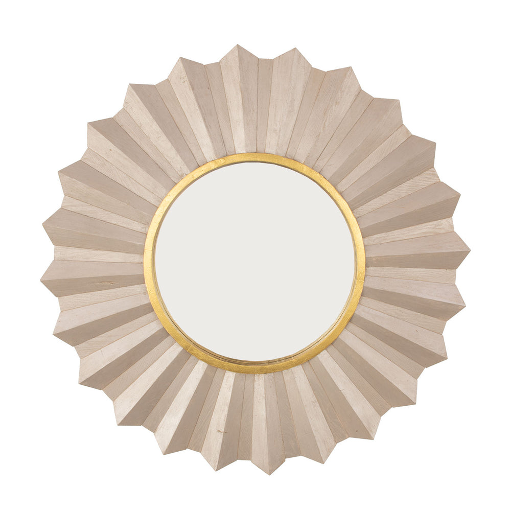Zeugma Louis Elegant French Sunburst Mirror In Solid Wood Frame - Classic Home Decor Accent Piece Antiqued Champagne Leaf With Gold Leaf Wood And Mirror Louis Champagne Sunburst