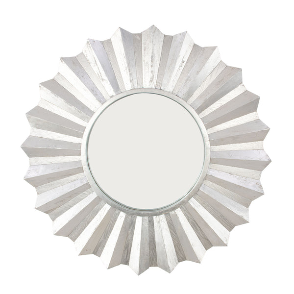 Zeugma Louis Elegant French Sunburst Mirror In Solid Wood Frame - Classic Home Decor Accent Piece Antiqued Silver Leaf Wood And Mirror Louis Silver Sunburst