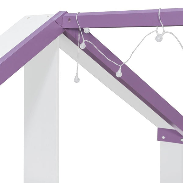 English Elm Full Size House Bed with Trundle LED Lighting Foot Shelves and Architectural Roofline White+Purple LP000005AAI