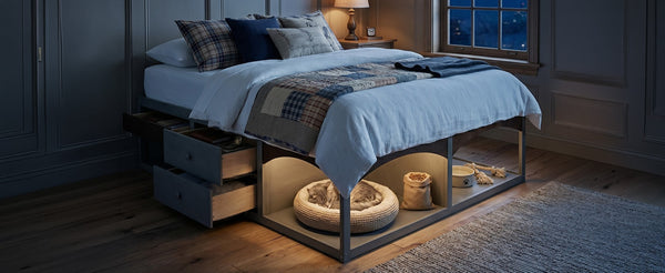 English Elm King Platform Bed Six Storage Drawers No Box Spring Minimalist Scandinavian Bedroom Antique Gray LP000146AAE
