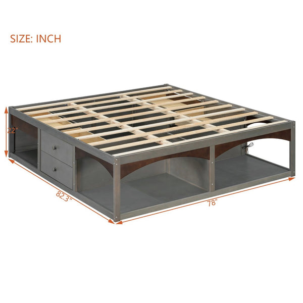 English Elm King Platform Bed Six Storage Drawers No Box Spring Minimalist Scandinavian Bedroom Antique Gray LP000146AAE
