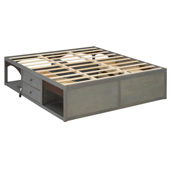 English Elm King Platform Bed Six Storage Drawers No Box Spring Minimalist Scandinavian Bedroom Antique Gray LP000146AAE