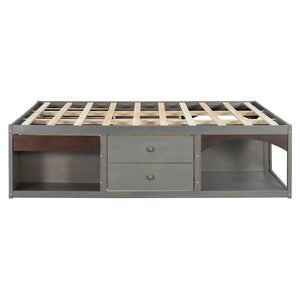 English Elm King Platform Bed Six Storage Drawers No Box Spring Minimalist Scandinavian Bedroom Antique Gray LP000146AAE