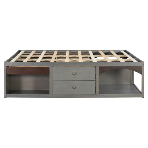 English Elm King Platform Bed Six Storage Drawers No Box Spring Minimalist Scandinavian Bedroom Antique Gray LP000146AAE
