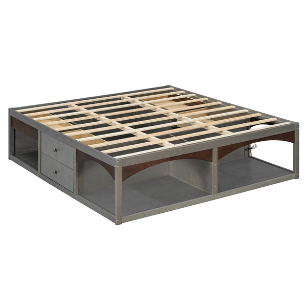 English Elm King Platform Bed Six Storage Drawers No Box Spring Minimalist Scandinavian Bedroom Antique Gray LP000146AAE