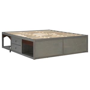English Elm King Platform Bed Six Storage Drawers No Box Spring Minimalist Scandinavian Bedroom Antique Gray LP000146AAE