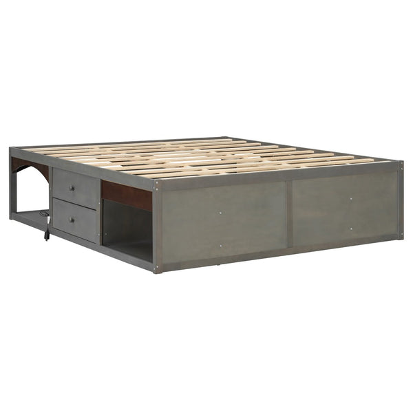 English Elm King Platform Bed Six Storage Drawers No Box Spring Minimalist Scandinavian Bedroom Antique Gray LP000146AAE