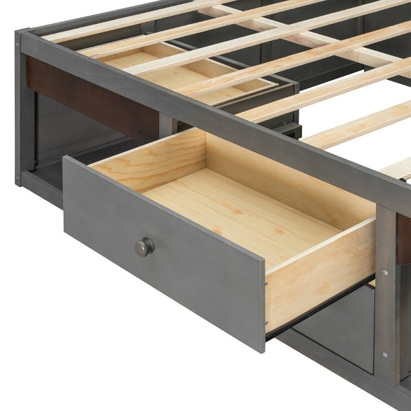 English Elm King Platform Bed Six Storage Drawers No Box Spring Minimalist Scandinavian Bedroom Antique Gray LP000146AAE