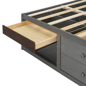 English Elm King Platform Bed Six Storage Drawers No Box Spring Minimalist Scandinavian Bedroom Antique Gray LP000146AAE