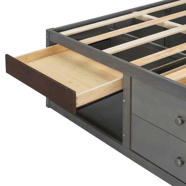 English Elm King Platform Bed Six Storage Drawers No Box Spring Minimalist Scandinavian Bedroom Antique Gray LP000146AAE