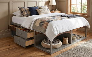 English Elm King Platform Bed Six Storage Drawers No Box Spring Minimalist Scandinavian Bedroom Antique Gray LP000146AAE