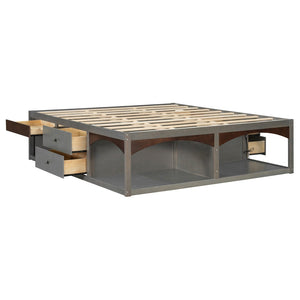 English Elm King Platform Bed Six Storage Drawers No Box Spring Minimalist Scandinavian Bedroom Antique Gray LP000146AAE