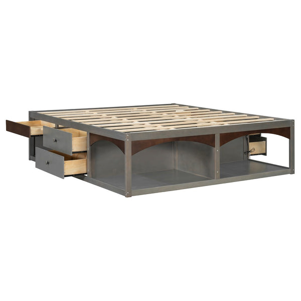 English Elm King Platform Bed Six Storage Drawers No Box Spring Minimalist Scandinavian Bedroom Antique Gray LP000146AAE