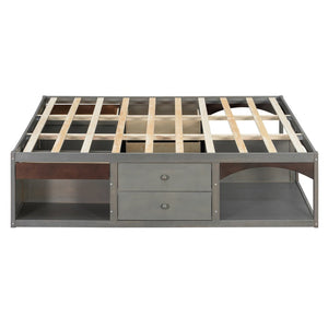 English Elm King Platform Bed Six Storage Drawers No Box Spring Minimalist Scandinavian Bedroom Antique Gray LP000146AAE