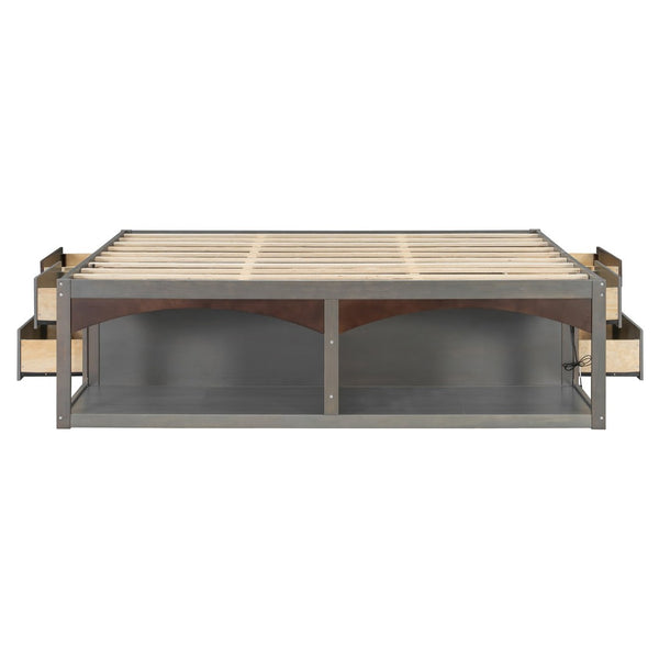 English Elm King Platform Bed Six Storage Drawers No Box Spring Minimalist Scandinavian Bedroom Antique Gray LP000146AAE