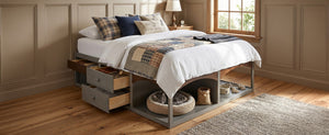 English Elm King Platform Bed Six Storage Drawers No Box Spring Minimalist Scandinavian Bedroom Antique Gray LP000146AAE