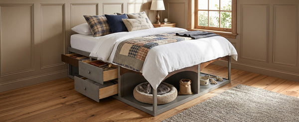 English Elm King Platform Bed Six Storage Drawers No Box Spring Minimalist Scandinavian Bedroom Antique Gray LP000146AAE