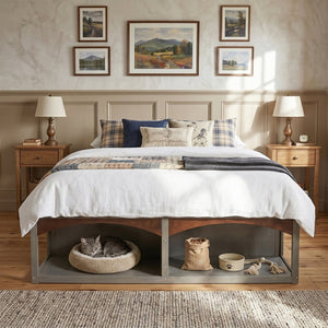 English Elm King Platform Bed Six Storage Drawers No Box Spring Minimalist Scandinavian Bedroom Antique Gray LP000146AAE