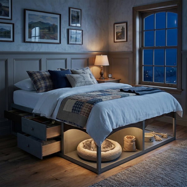 English Elm King Platform Bed Six Storage Drawers No Box Spring Minimalist Scandinavian Bedroom Antique Gray LP000146AAE